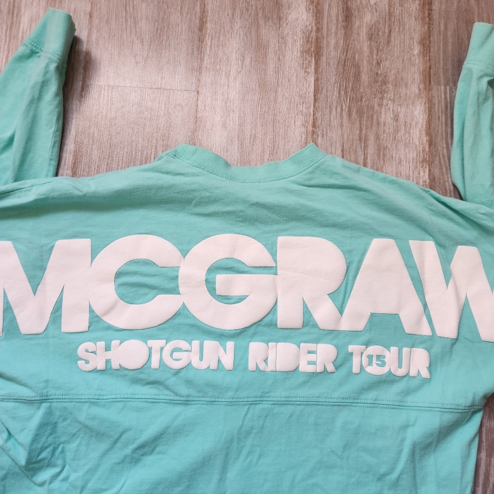 Tim McGraw Shotgun Rider  Tour Sweatshirt Long Sleeve Blue White 2015 Sz S EUC - Picture 9 of 9